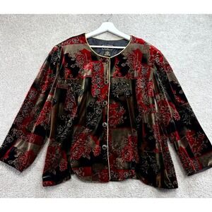 Vintage R&K Evening Jacket Women 4X Multicolor Floral Lined Velour Metallic Trim